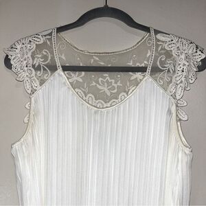 Signature by Robbie Bee Lace Mesh Cap Sleeve Sz 16 Off-White Pleated wedding